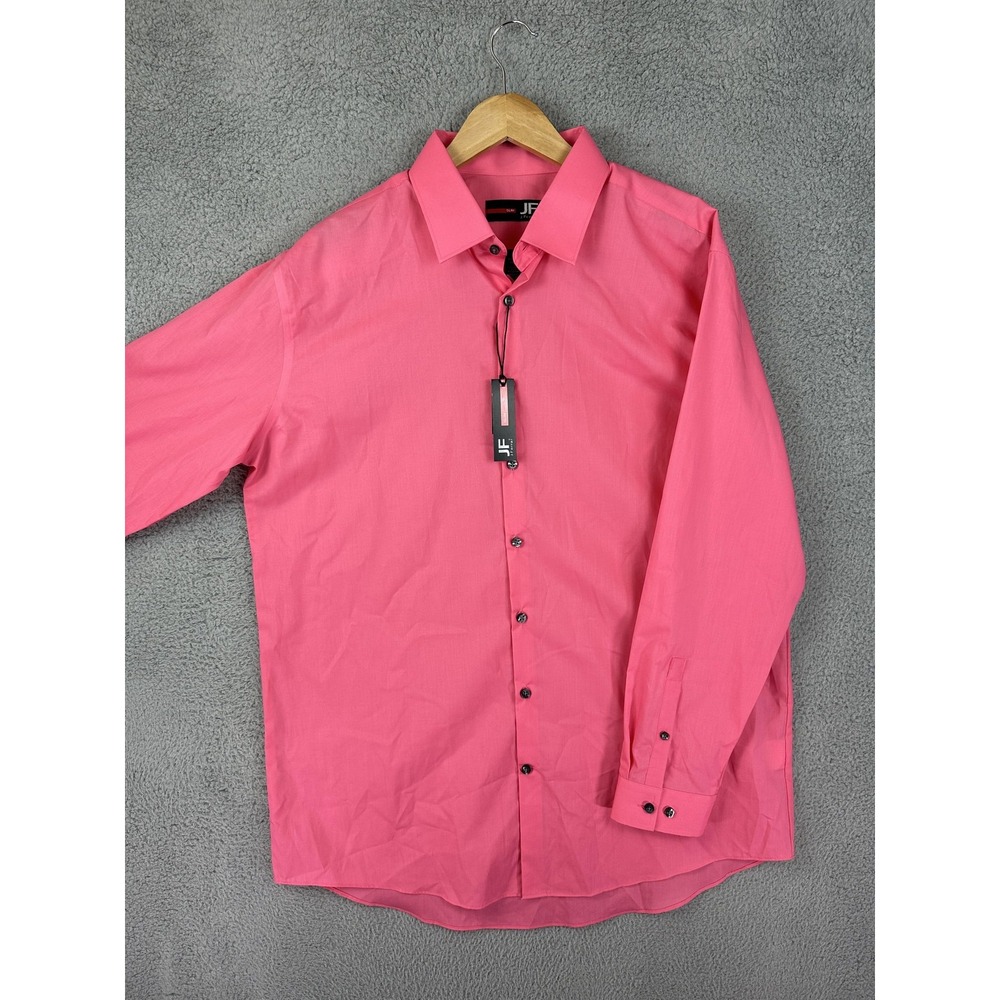 JF J. Ferrar Shirt Mens XL Pink Slim Fit Stretch Dress Button Front Long Sleeve